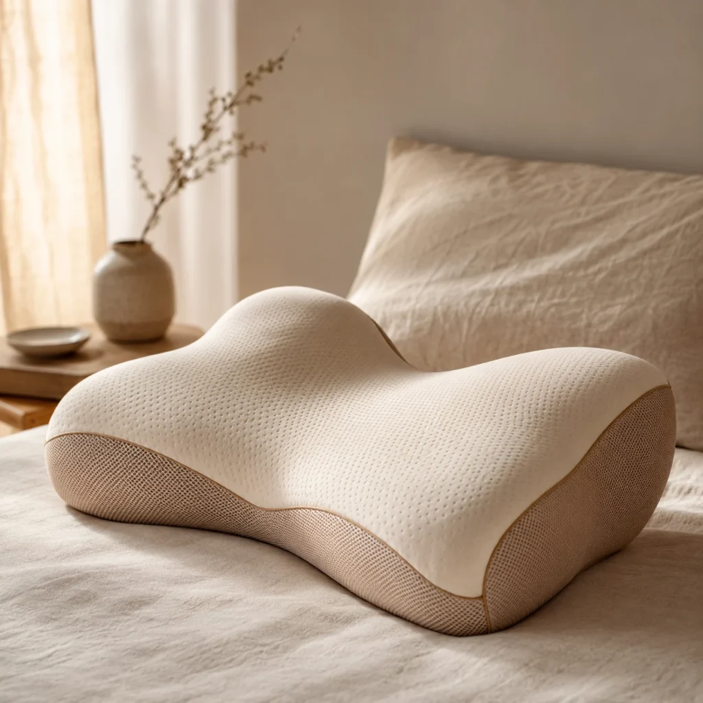 Ergonomic contour pillow showing dedicated space for arm and hand support
