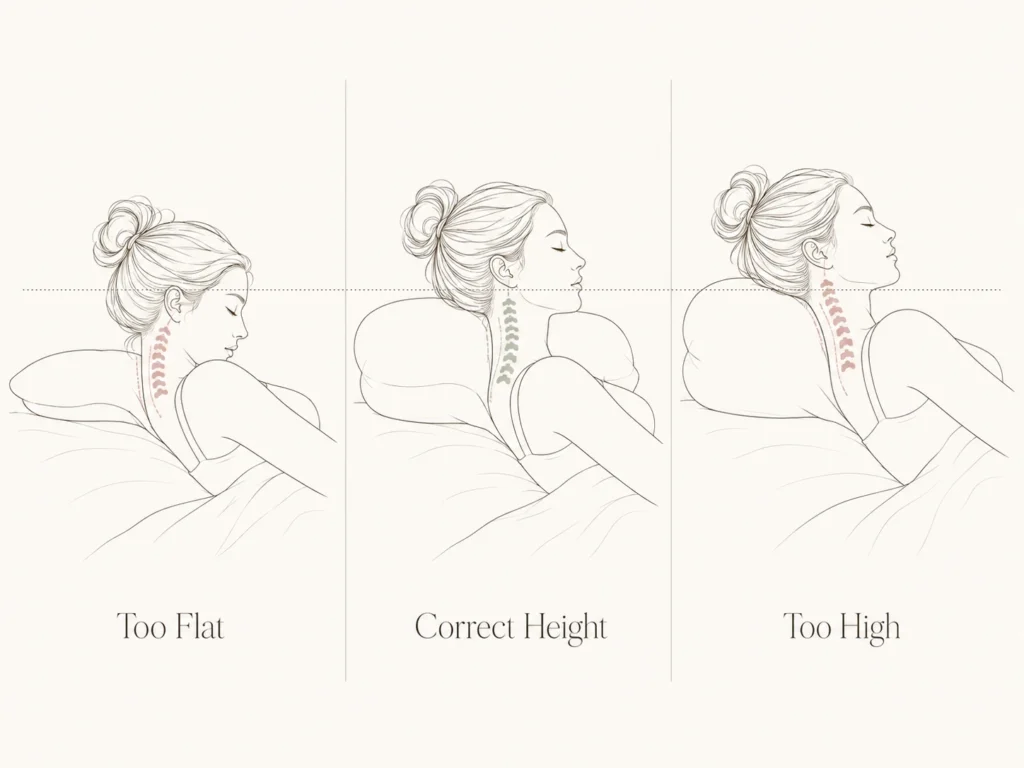 Pillow height comparison showing why you're still tired after 8 hours of sleep due to poor cervical alignment