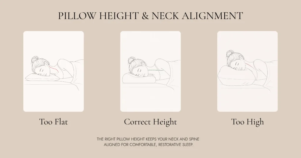 Diagram showing correct pillow height for side sleepers to prevent stiff neck every morning